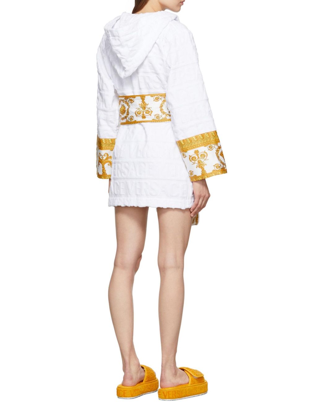 Versace White Baroque Printed Belted Waist Robe