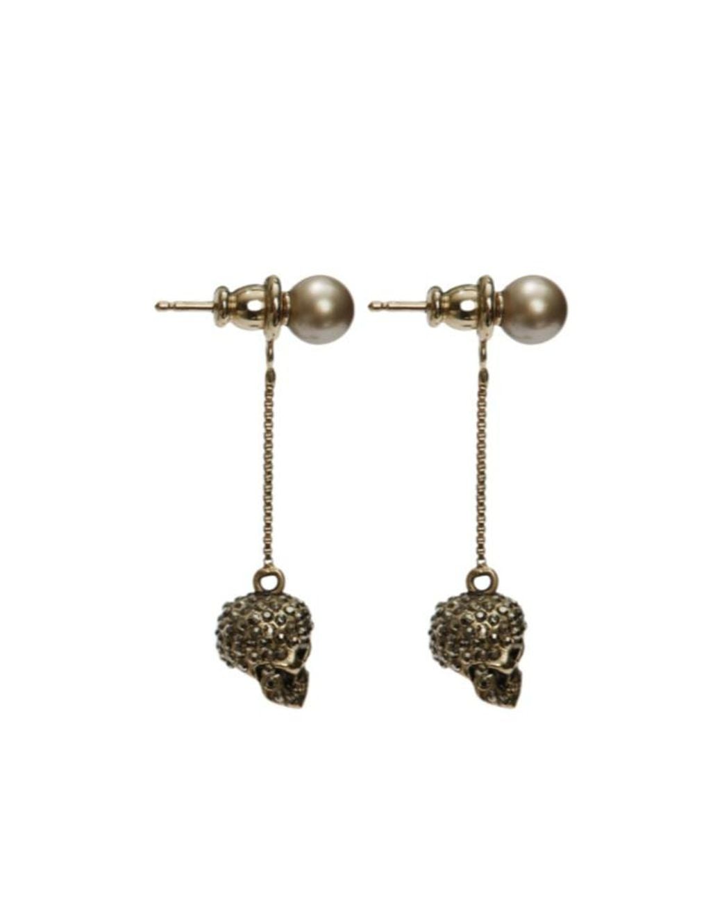 McQueen Metallic Skull Embellished Drop Earrings