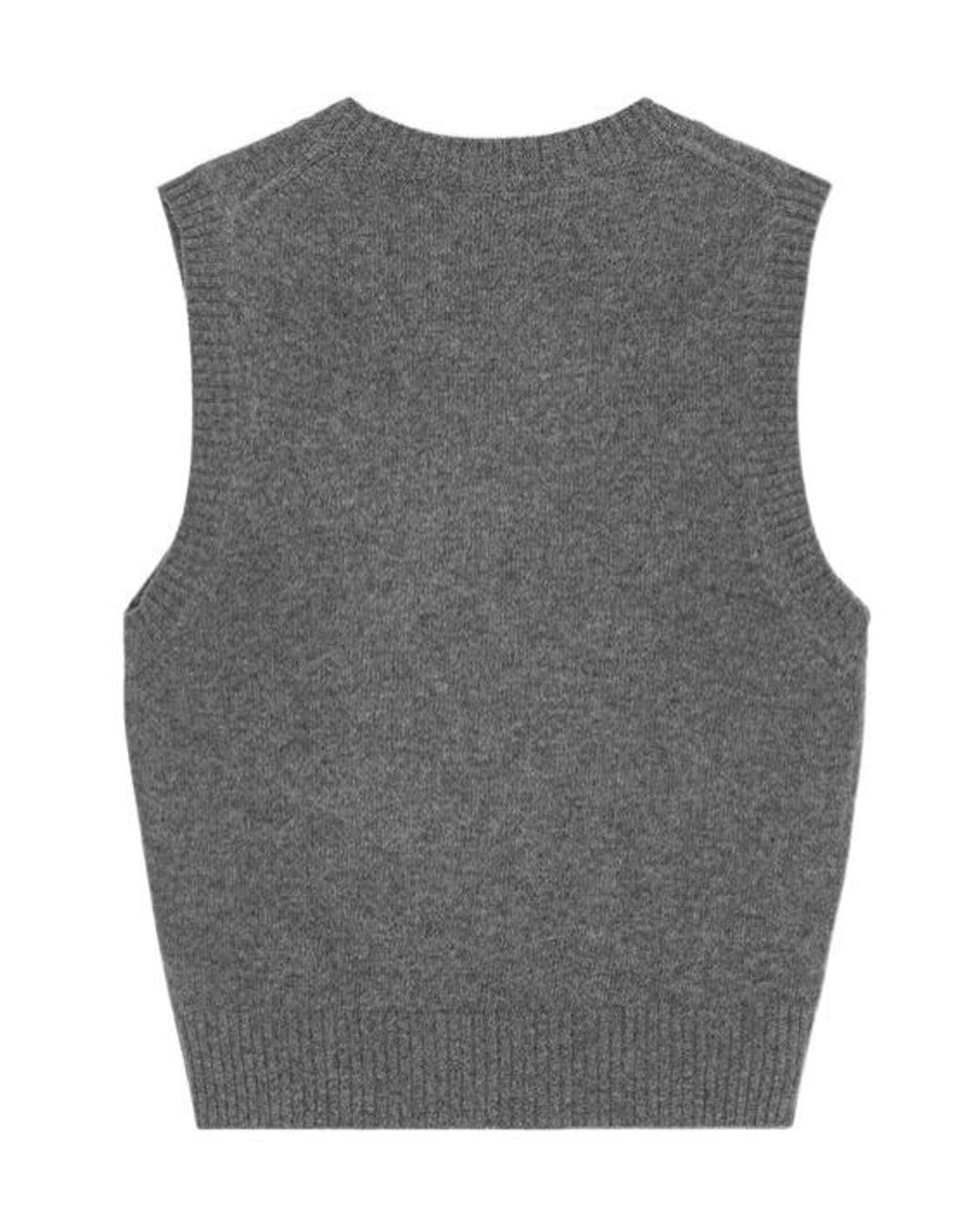 Ganni Gray Logo Intarsia Knitted Vest