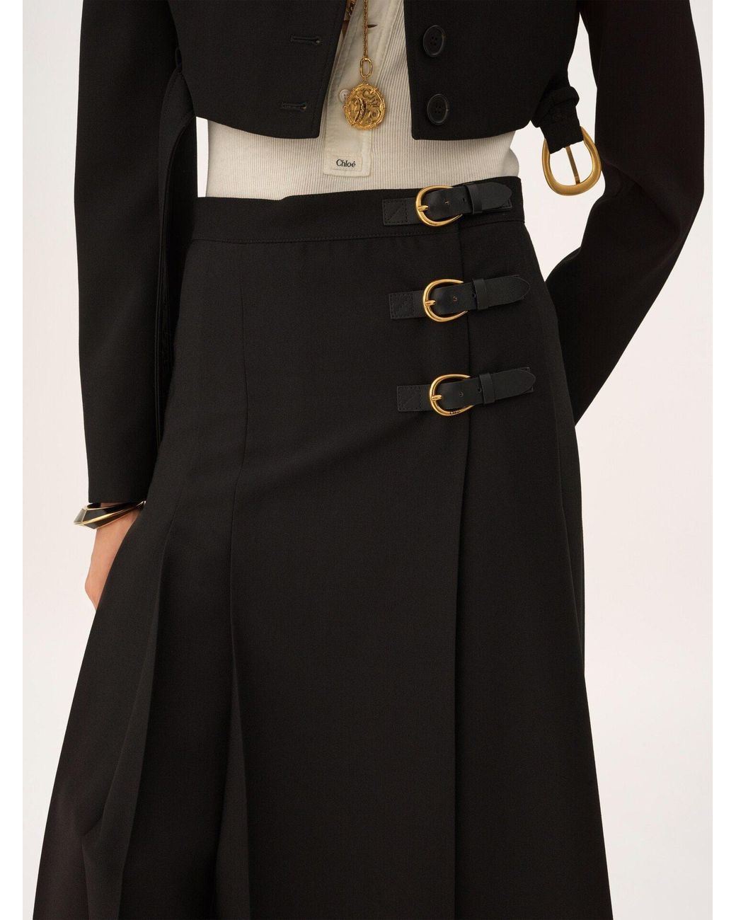 Chloé Black Pleated Midi Skirt