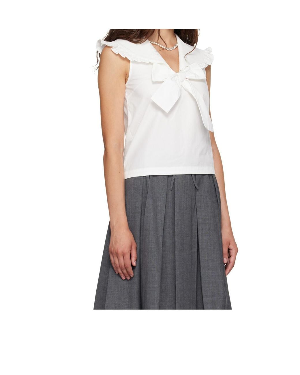 ShuShu/Tong White Ruffled Bow-Detail Top