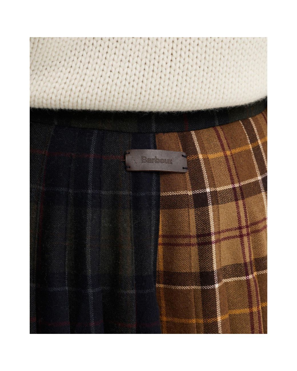 Barbour Brown Plaid Pleated Midi Skirt