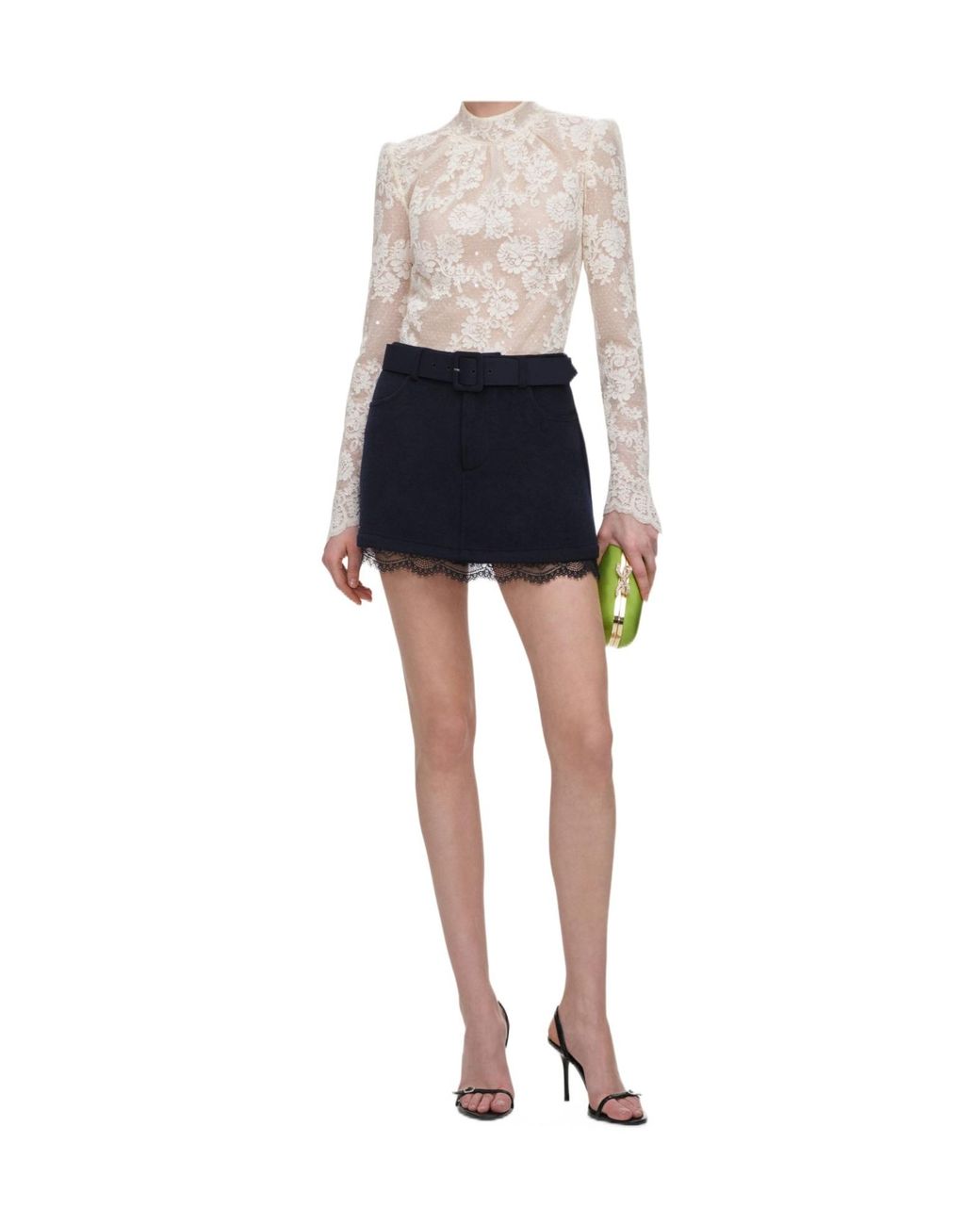 Self-Portrait White Sequinned Lace Top