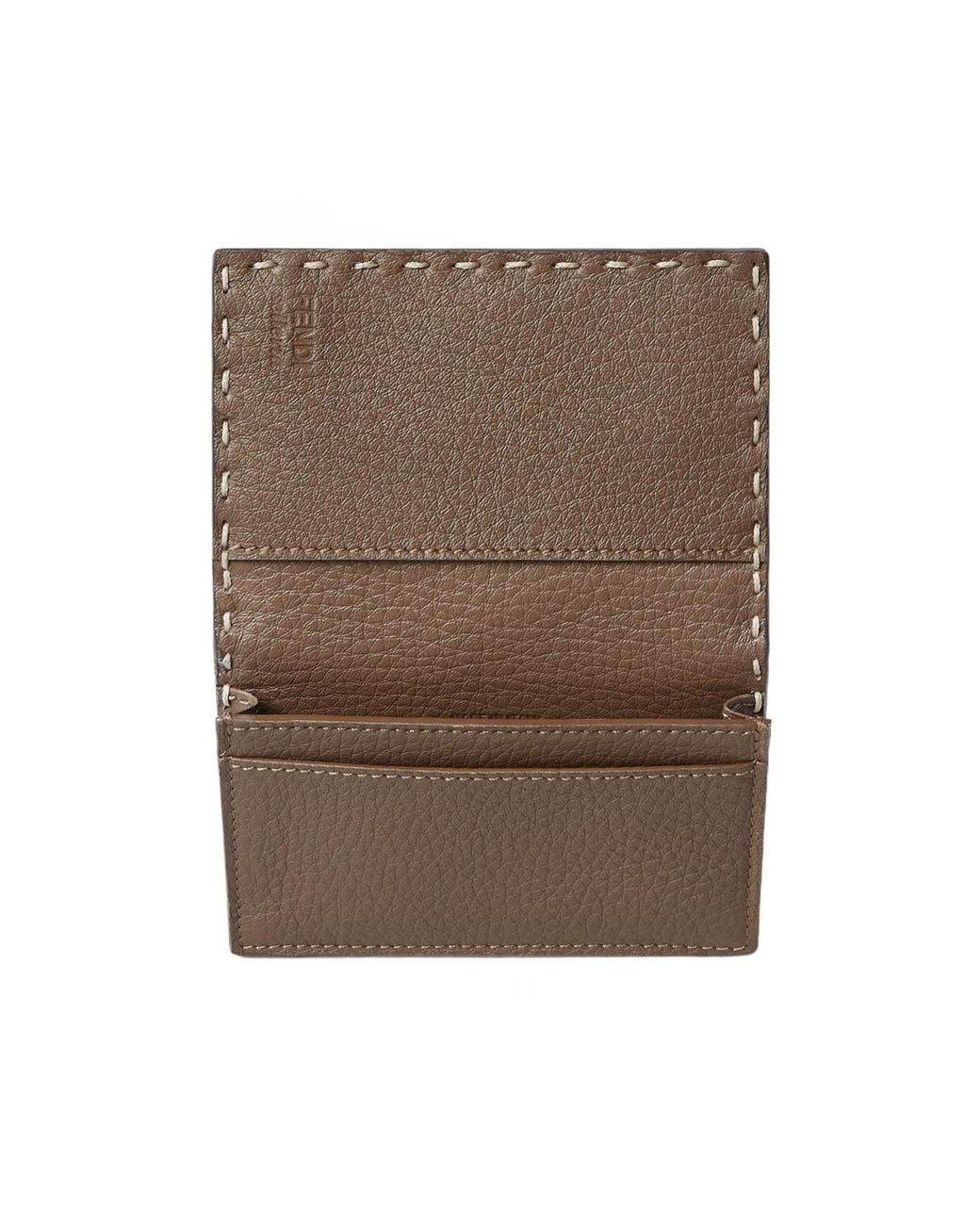 Fendi Brown Selleria Card Holder With 102 Hand-Sewn Topstitches for men