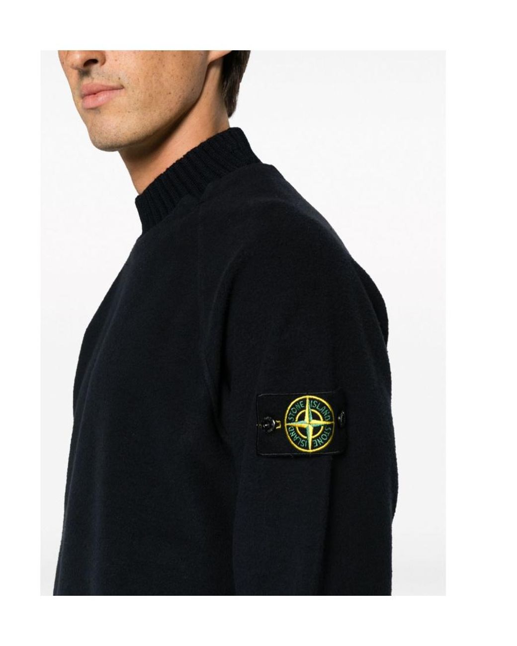 Stone Island Blue Compass-Motif Mock Neck Layered Sweatshirt for men
