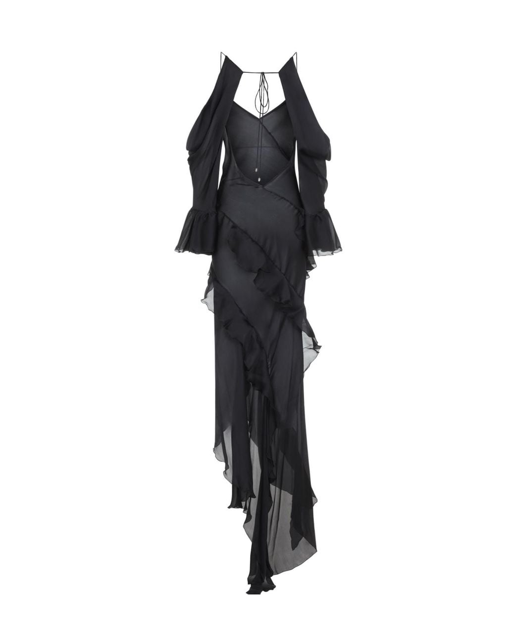 Roberto Cavalli Black Ruffled Cold-Shoulder Dress
