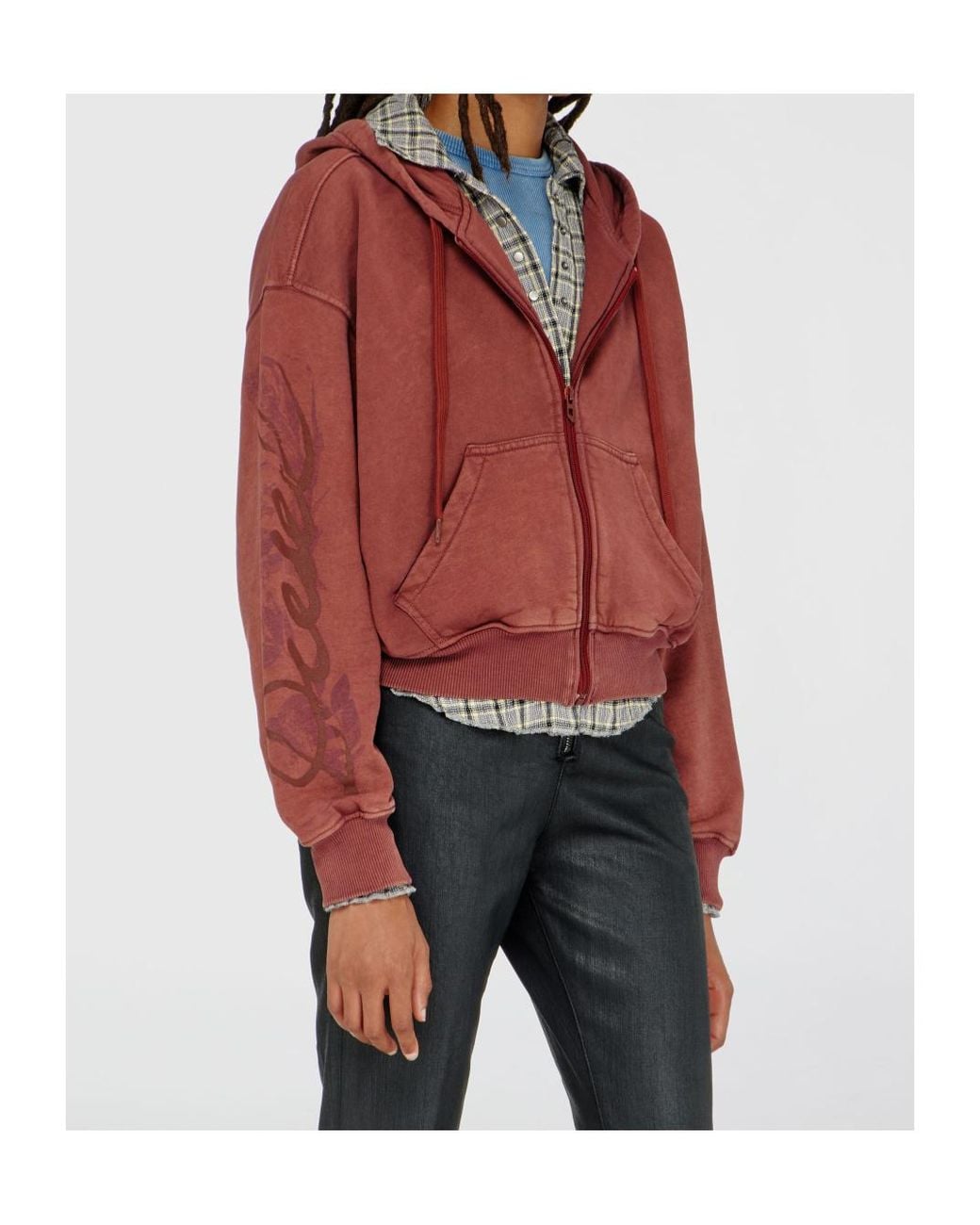 DIESEL Red F-Elycy Cropped Zip Hoodie