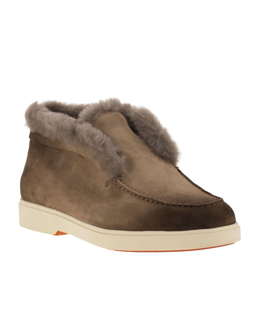 Santoni Brown Fortune Shearling Lined Flat Shoes