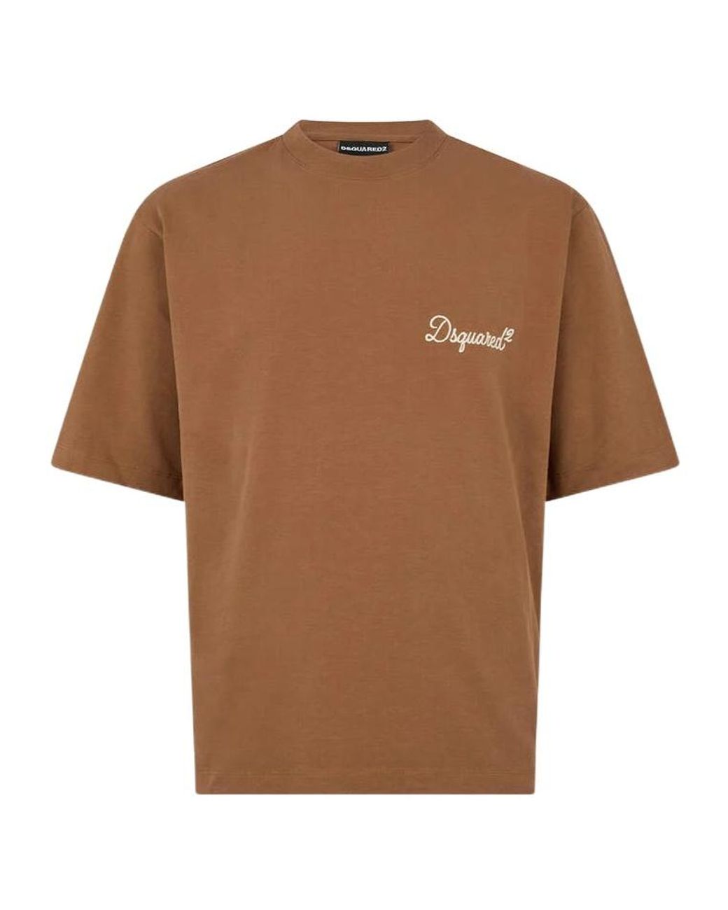 DSquared² Brown Logo Embroidered Crewneck T-Shirt for men