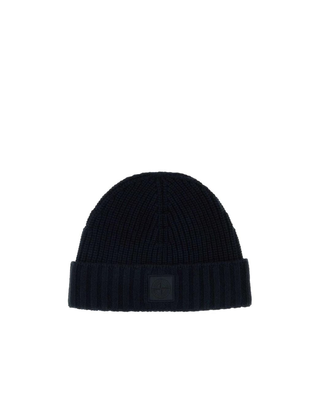 Stone Island Blue Turn-Up Brim Beanie Hat for men