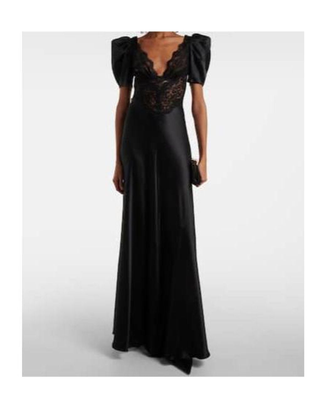 Rodarte Black Lace-Trimmed Silk Charmeuse Gown