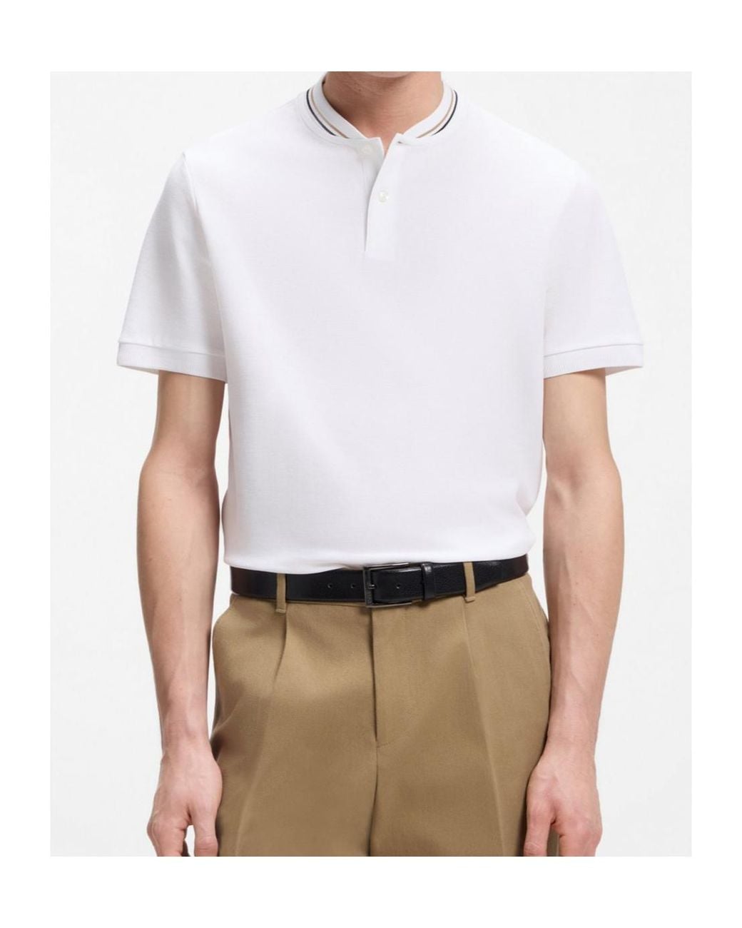 Boss White Tipped Collar Buttoned Polo Shirt for men