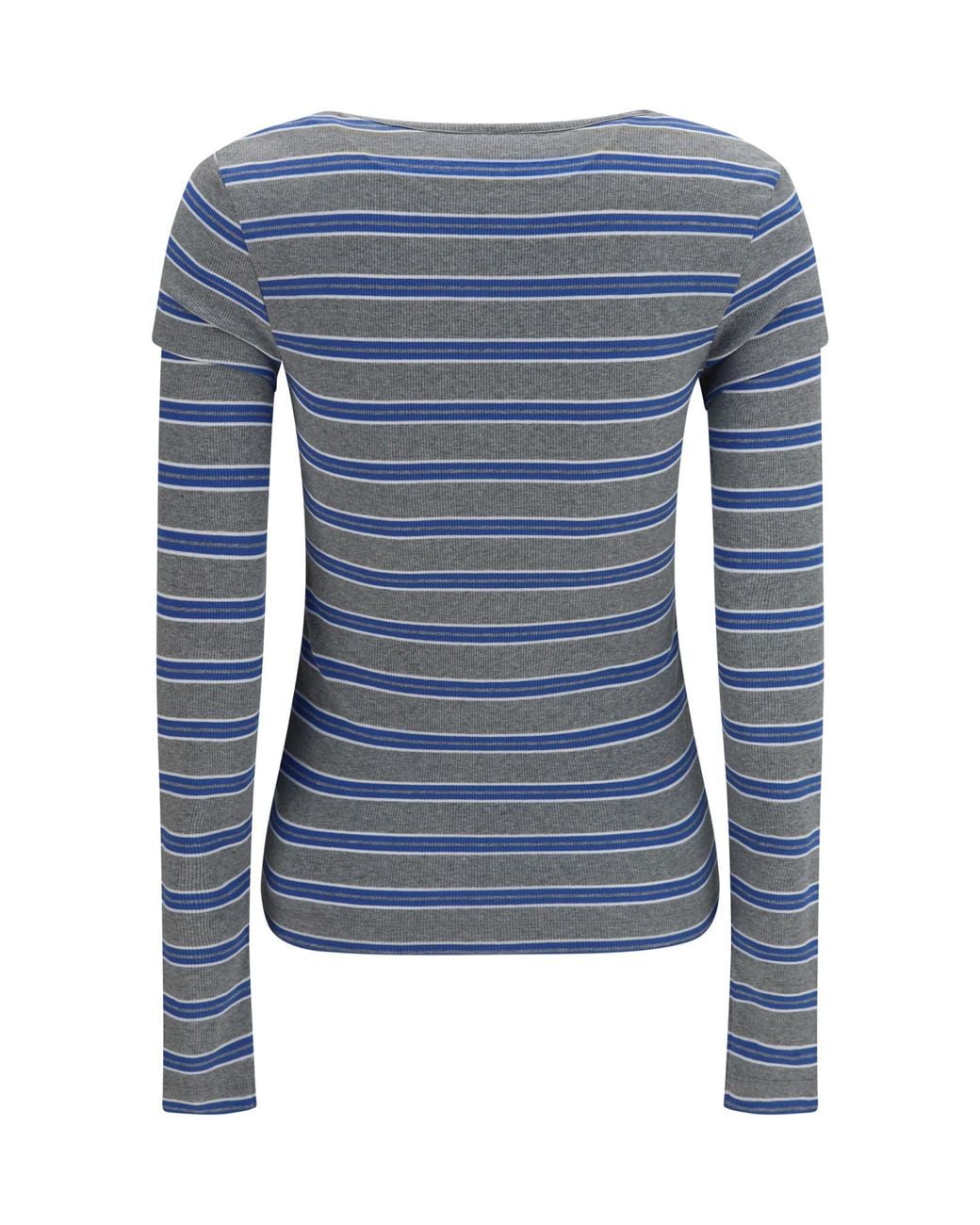 Ganni Blue Ribbed Stripe V-Neck Knitted Top