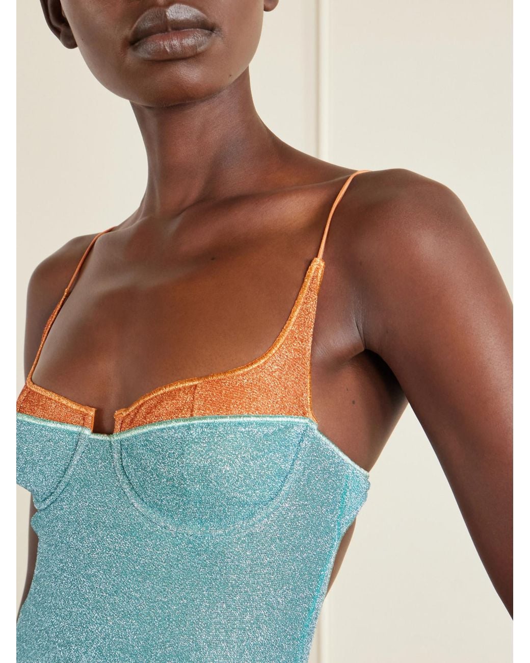 Oseree Blue Metallic Balconette Swimsuit