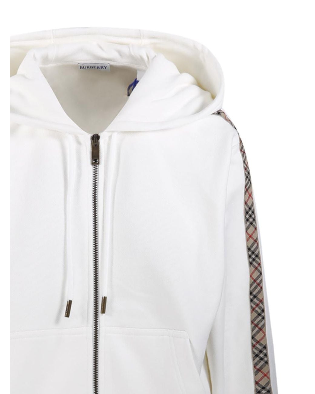 Burberry White Check-Band Zip-Up Hoodie