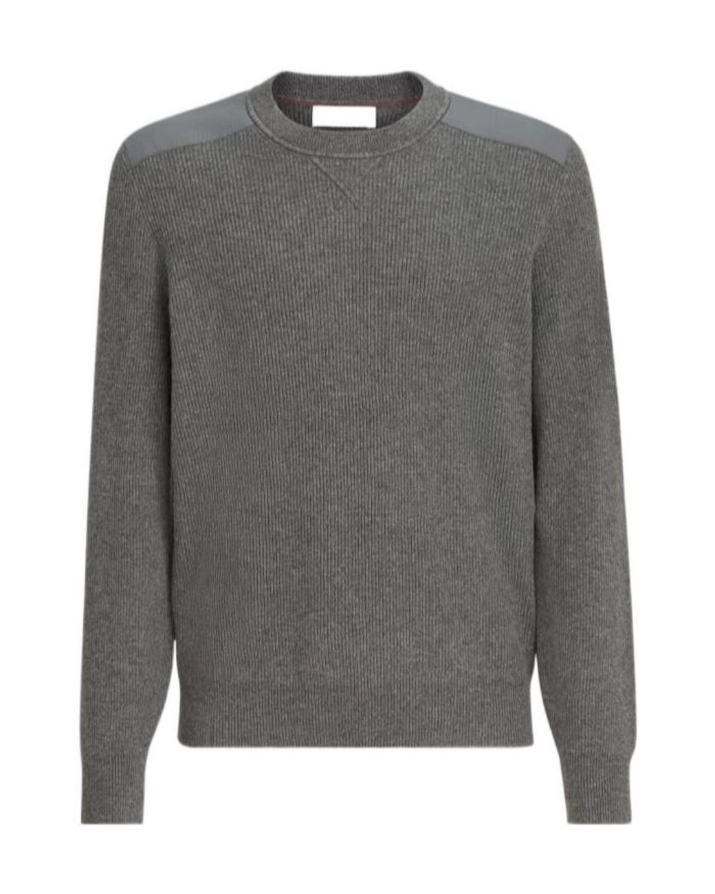 Brunello Cucinelli Gray Cashmere Ribbed Sweater With Cotton Inserts for men