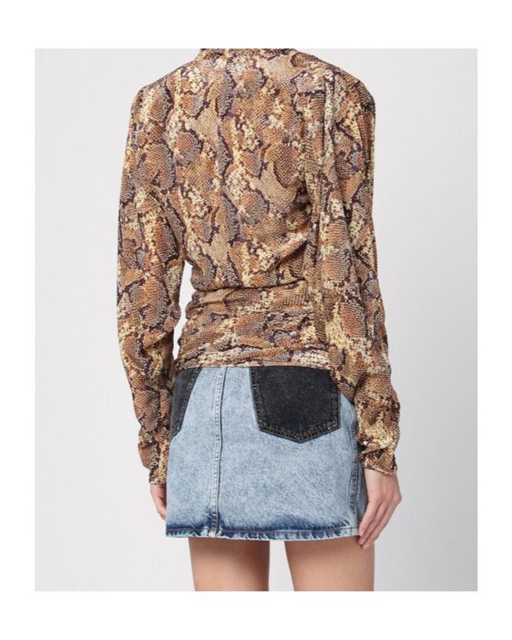 Isabel Marant Brown V-Neck Snakeskin-Print Blouse