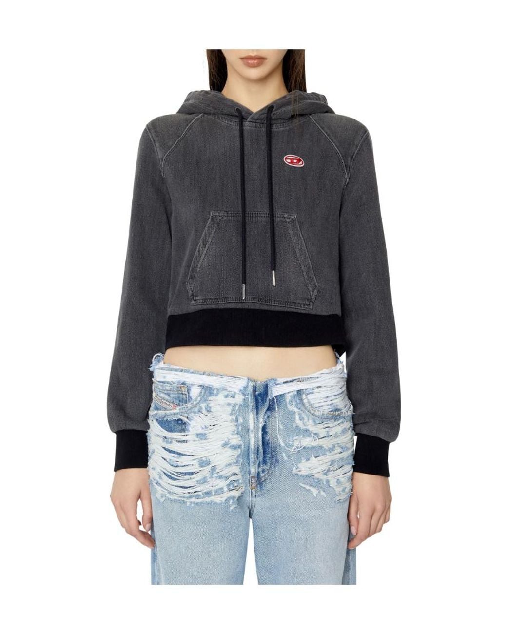 DIESEL D-Angy Track Denim Hoodie in Black | Lyst