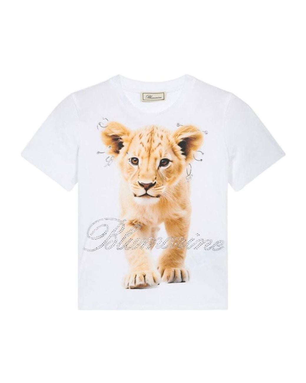 Blumarine White Cub Print Rhinestone T-Shirt