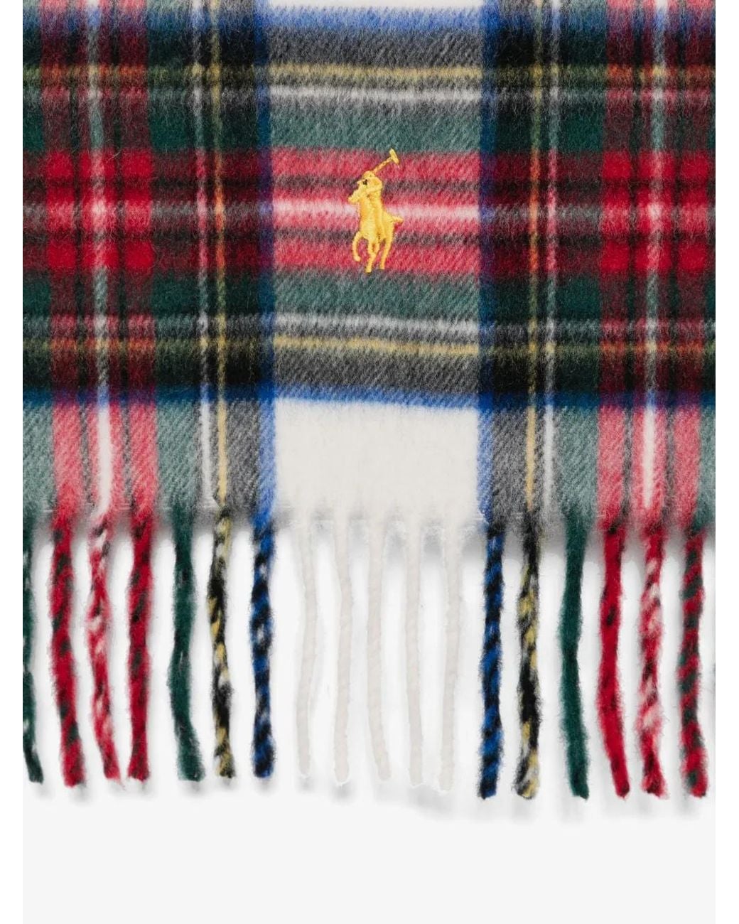 Polo Ralph Lauren White Logo Detail Plaid Fringed Scarf for men