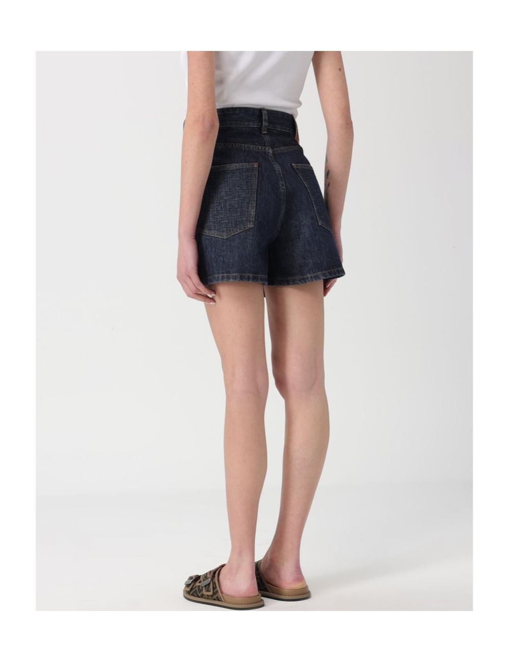 Fendi Blue Logo Patch Denim Shorts