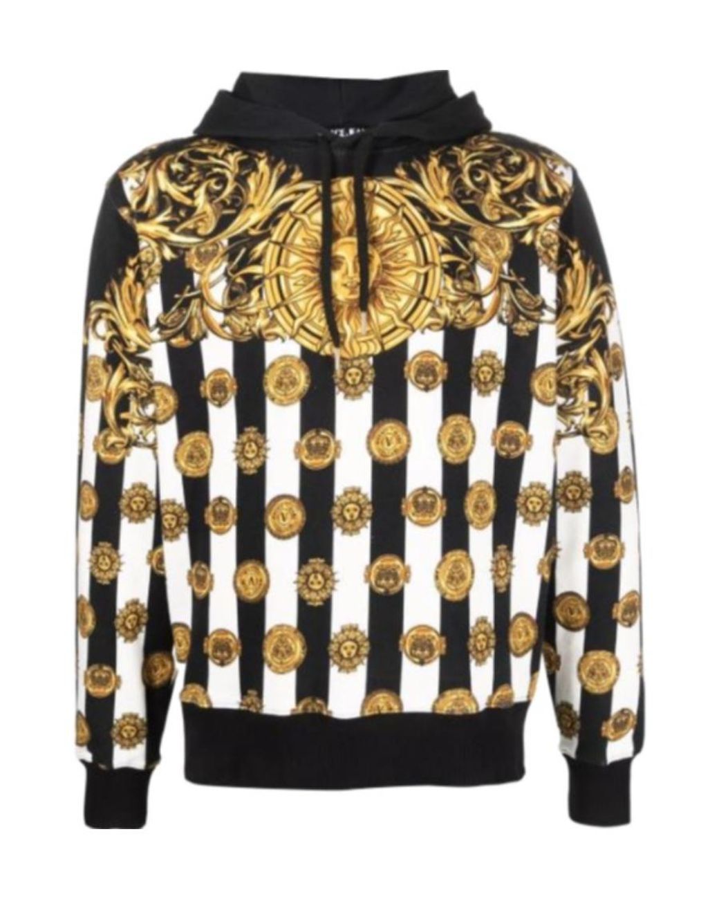 Versace Jeans Black V-Emblem Medusa-Print Fleece Hoodie for men