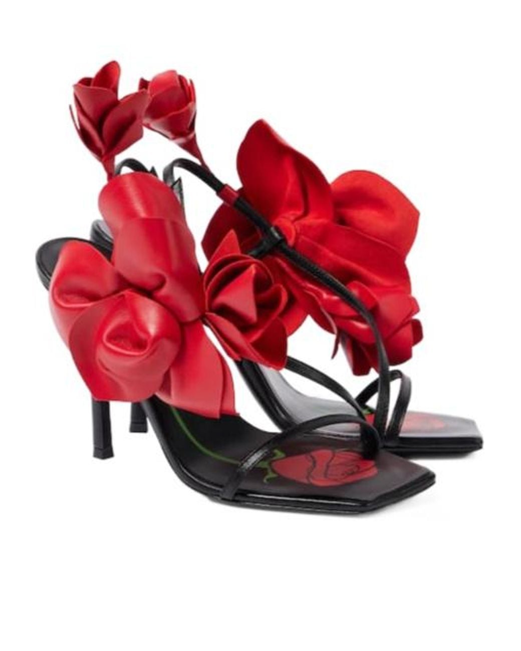 Magda Butrym Red Floral-Appliqué Leather Slingback Sandals