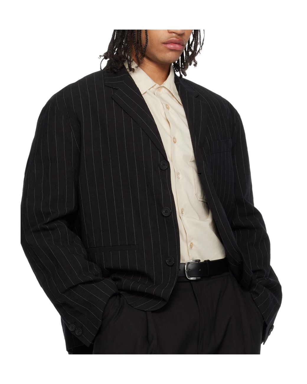 Studio Nicholson Black Plain-Woven Cotton- And Linen-Blend Blazer for men
