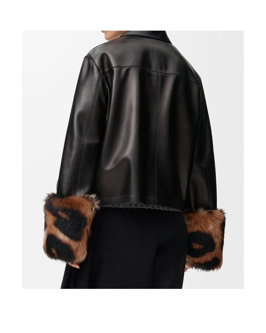 Loewe Black Leopard-Print Shearling-Trimmed Glossed-Leather Jacket
