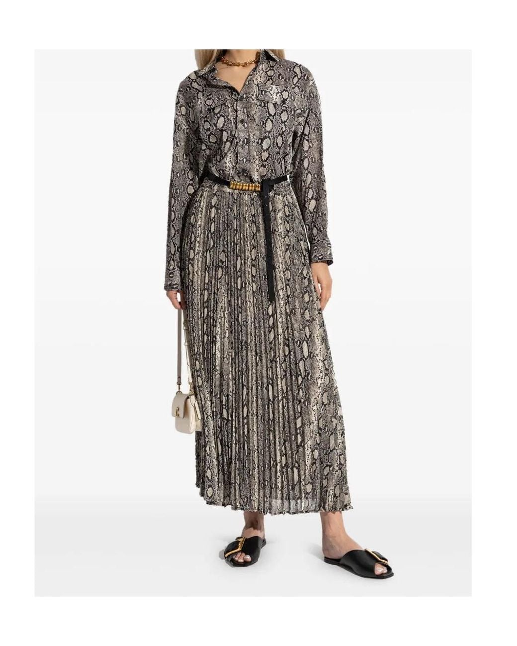 MICHAEL Michael Kors Gray Long Sleeve Oversized Snake Shirt