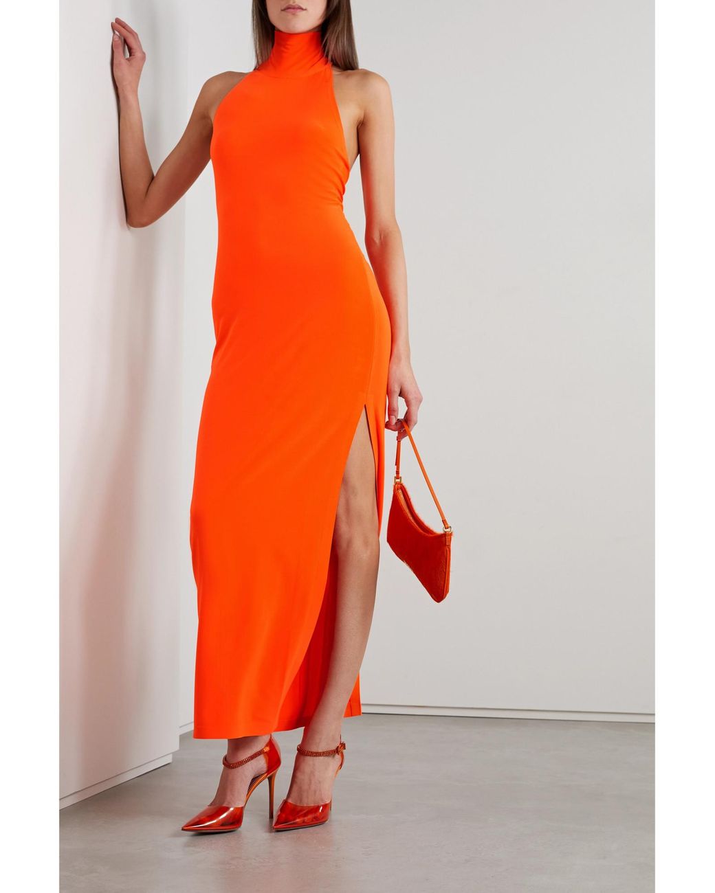 Norma Kamali Orange Minimalist Turtleneck Dress