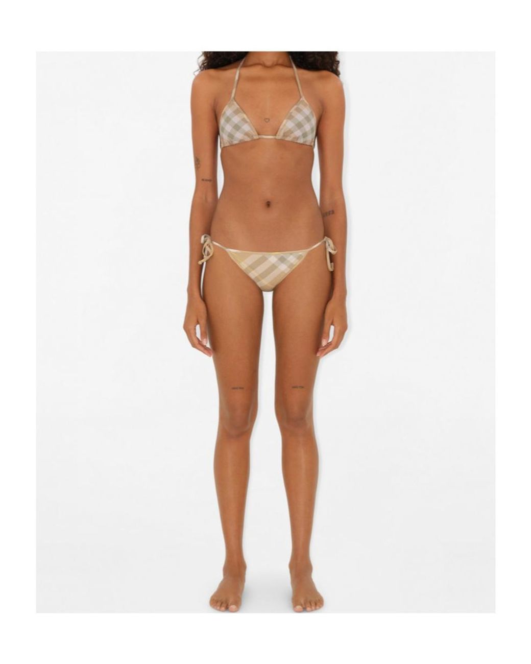 Burberry White Checked Halterneck Triangle Bikini Top