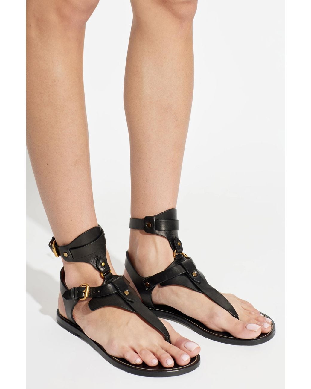 Isabel Marant Black Ankle Strap Flat Sandals