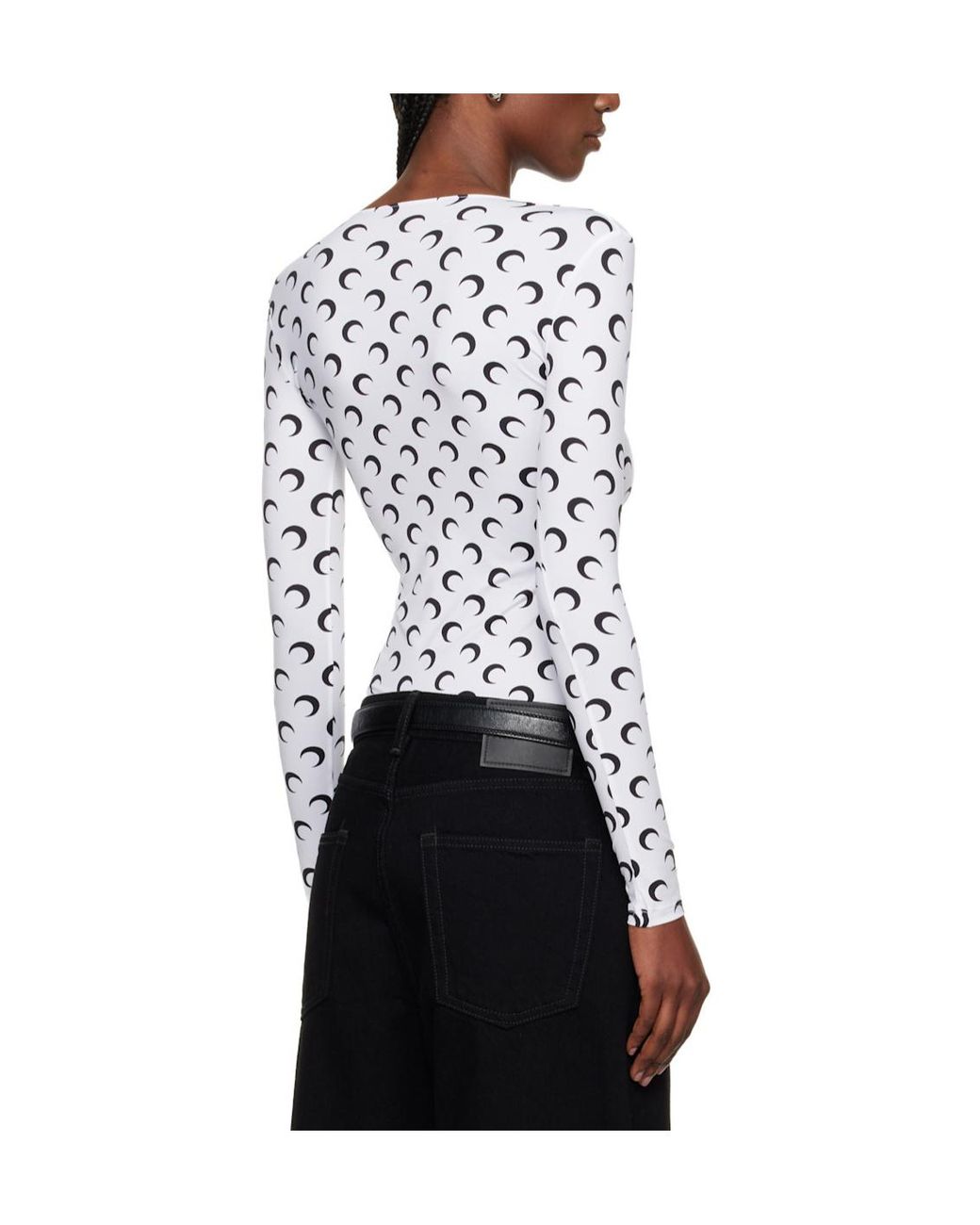 MARINE SERRE White Moon Printed Jersey Square-Neck Top