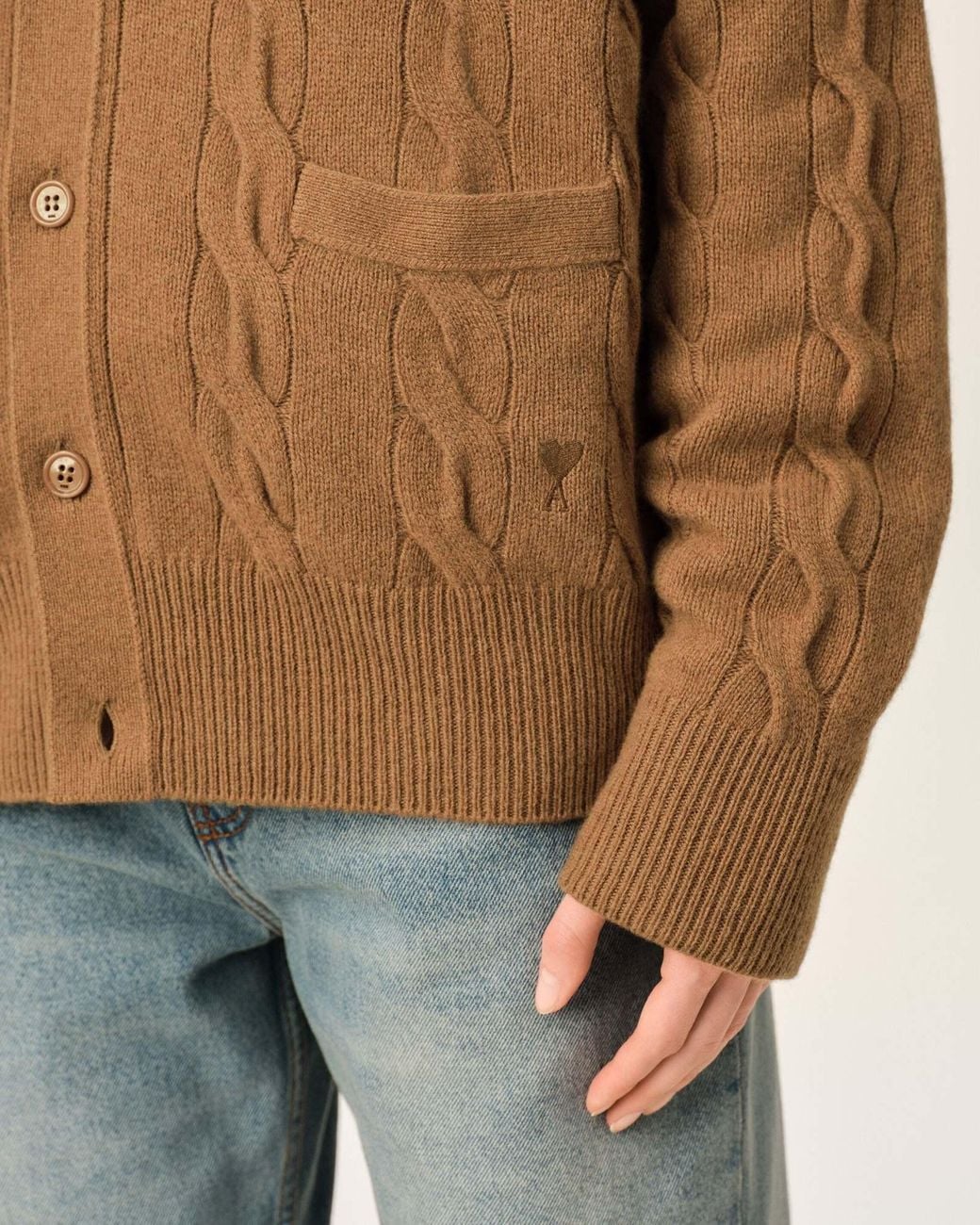 AMI Brown Ami Cable Knit Cardigan for men