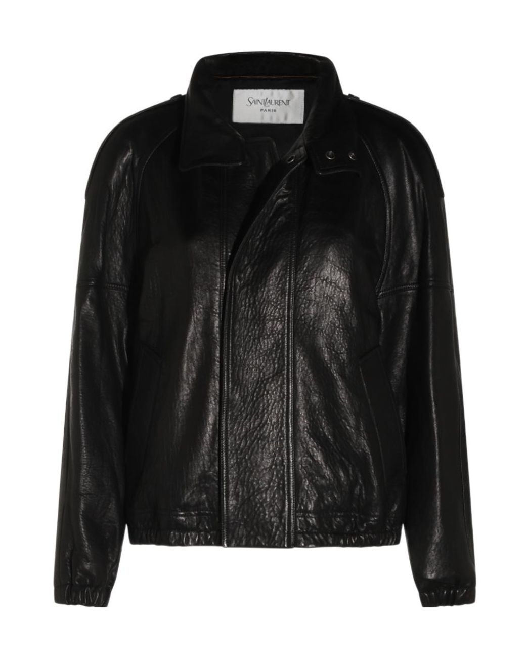 Saint Laurent Black Oversized Leather Jacket With High Collar