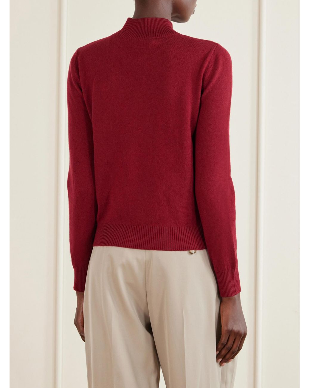 Oscar de la Renta Red Scarf-Detailed Cashmere Sweater