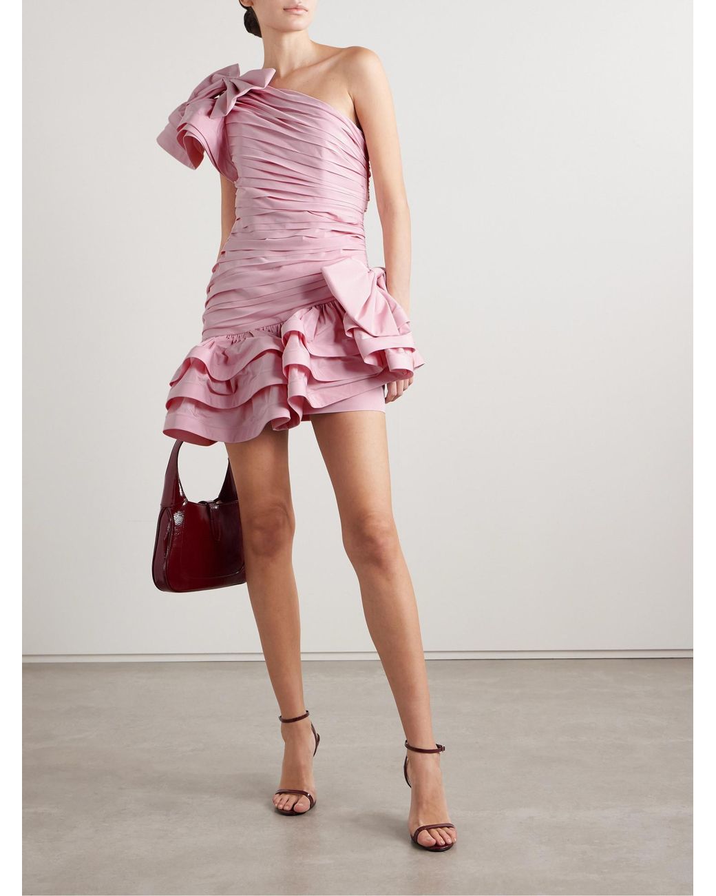 Alessandra Rich Pink Ruched Taffeta Mini Dress