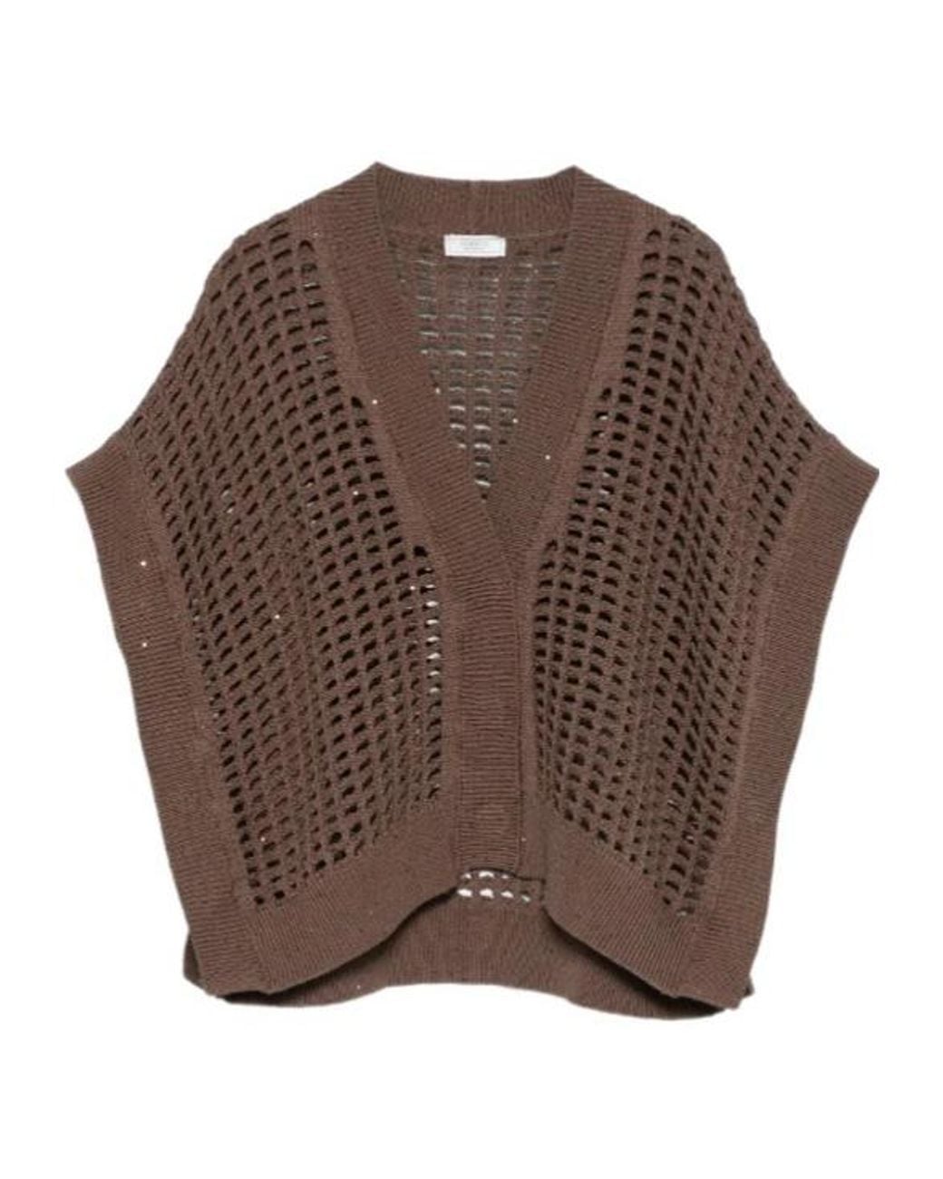 Peserico Brown Open Knit V-Neck Cardigan