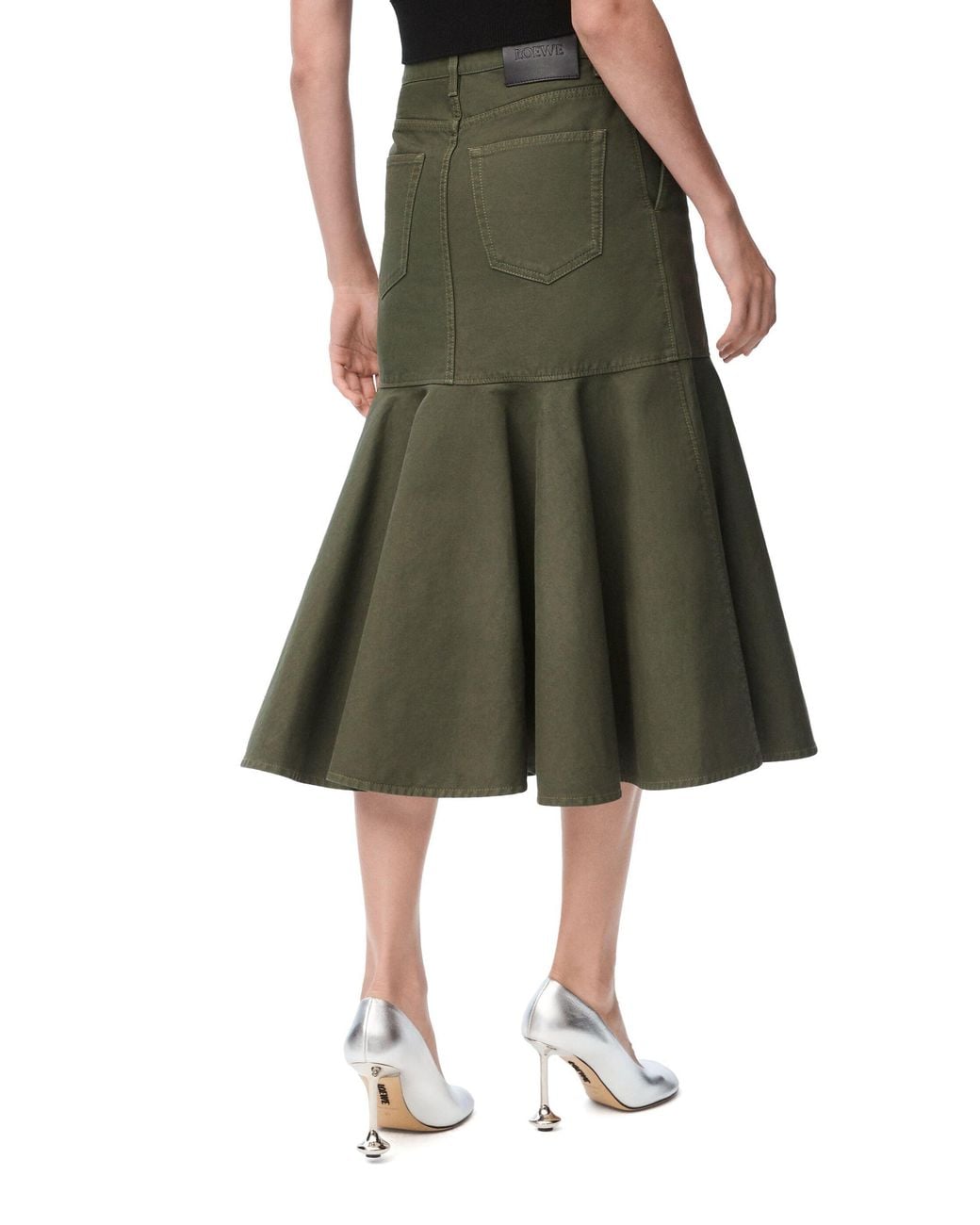 Loewe Green Flared Hem Midi Skirts