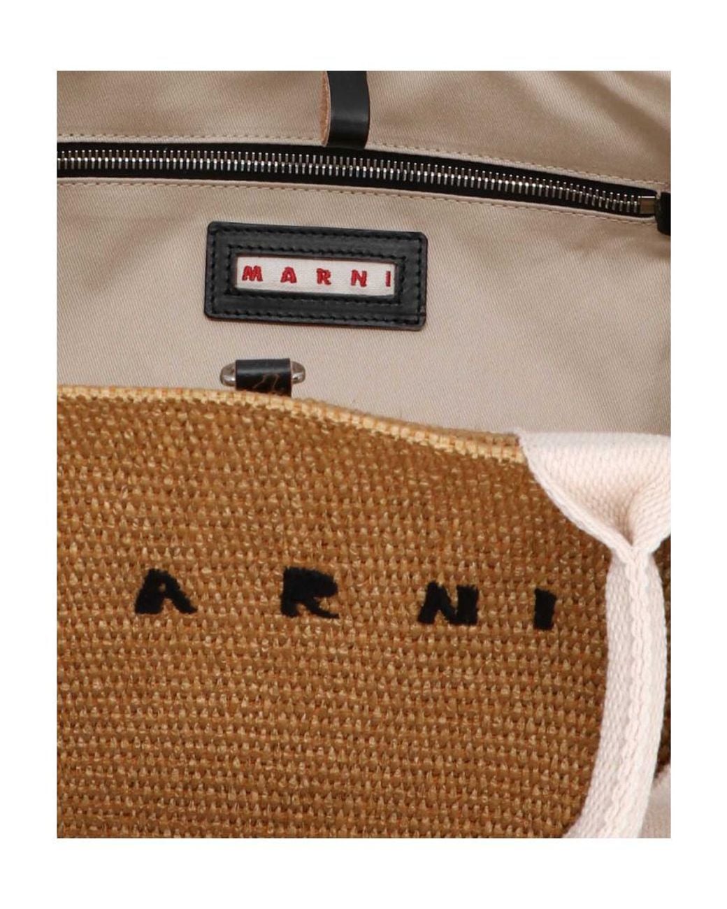 Marni Natural Logo Embroidered Top Handle Bag