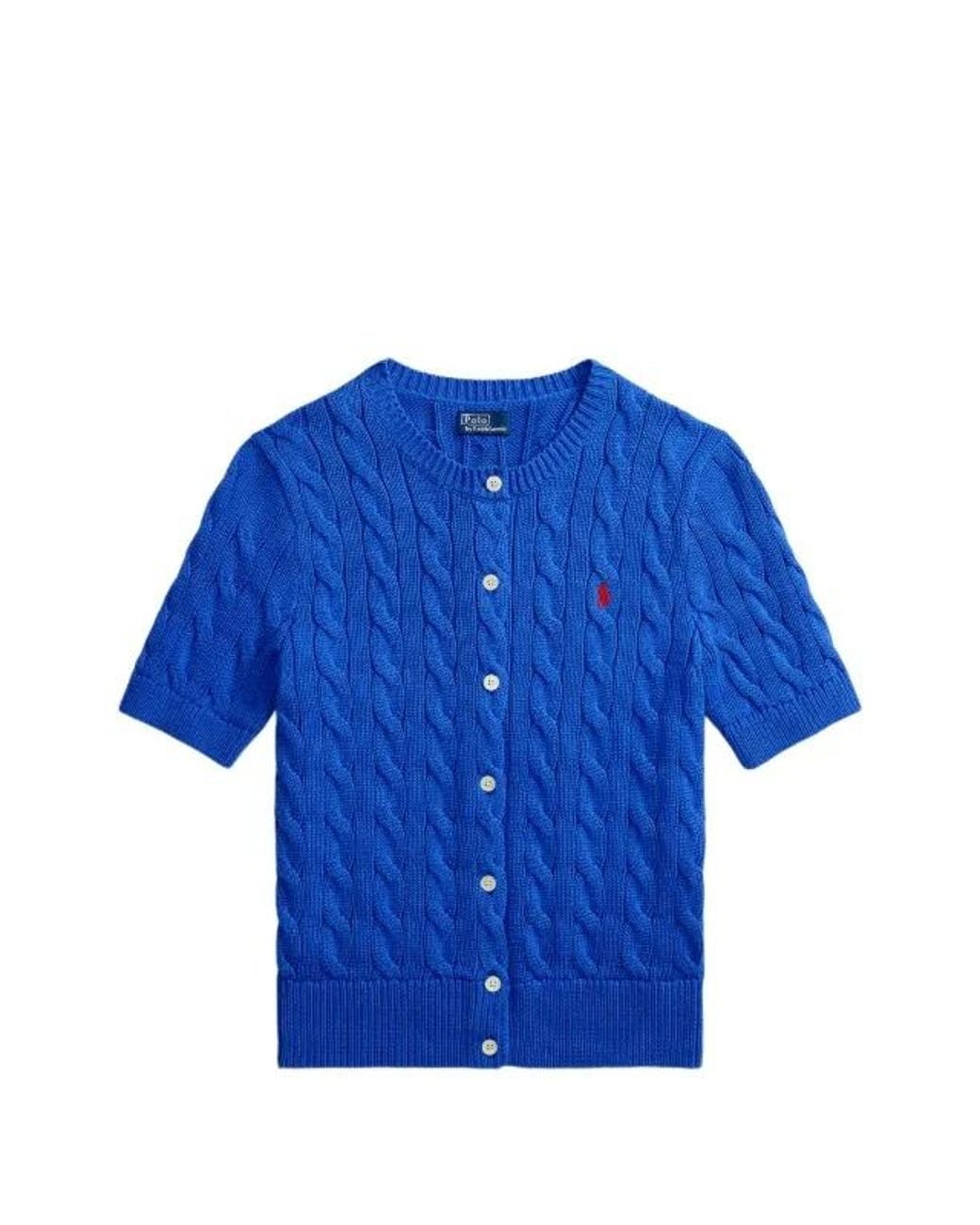 Polo Ralph Lauren Blue Polo Pony-Embroidered Cable-Knit Cardigan