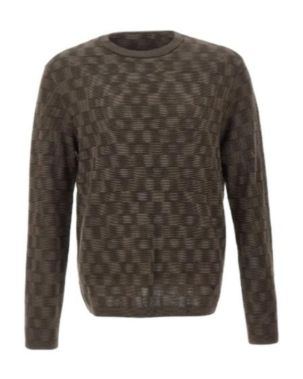 Emporio Armani Gray Pattern-Knit Crewneck Jumper for men