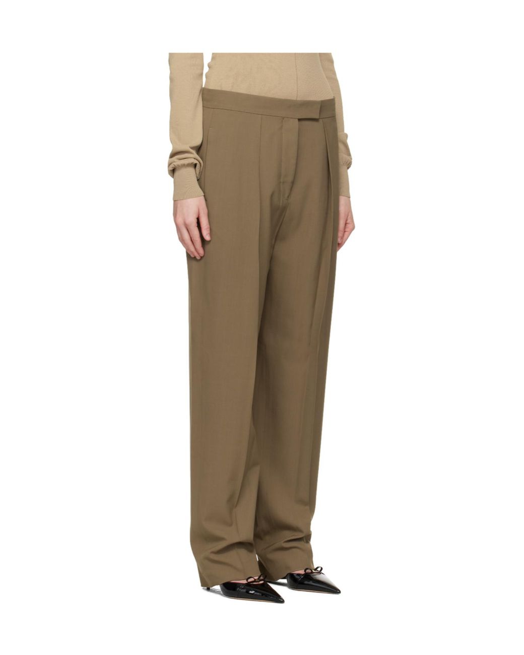 Ferragamo Green Ferragamo High Waisted Pleated Trousers