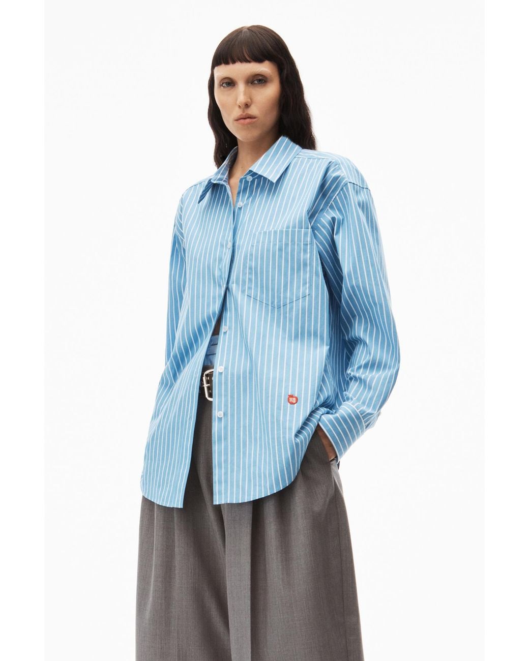 Alexander Wang Blue Logo Patch Boyfriend Shirt