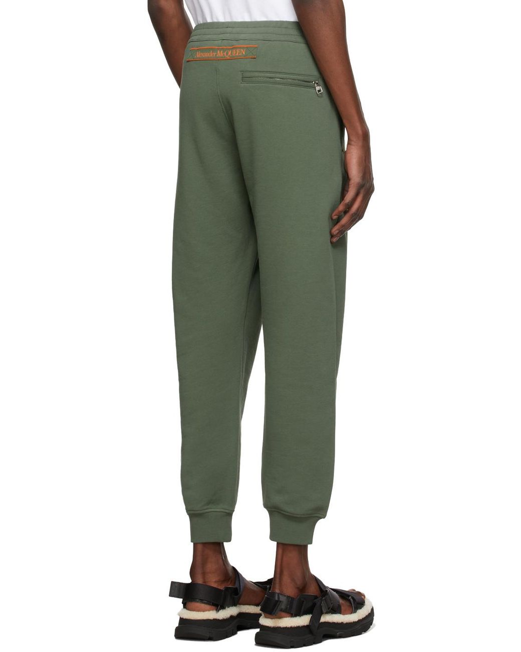 McQueen Green Logo Printed Elastic Waist Jogging Pants for men