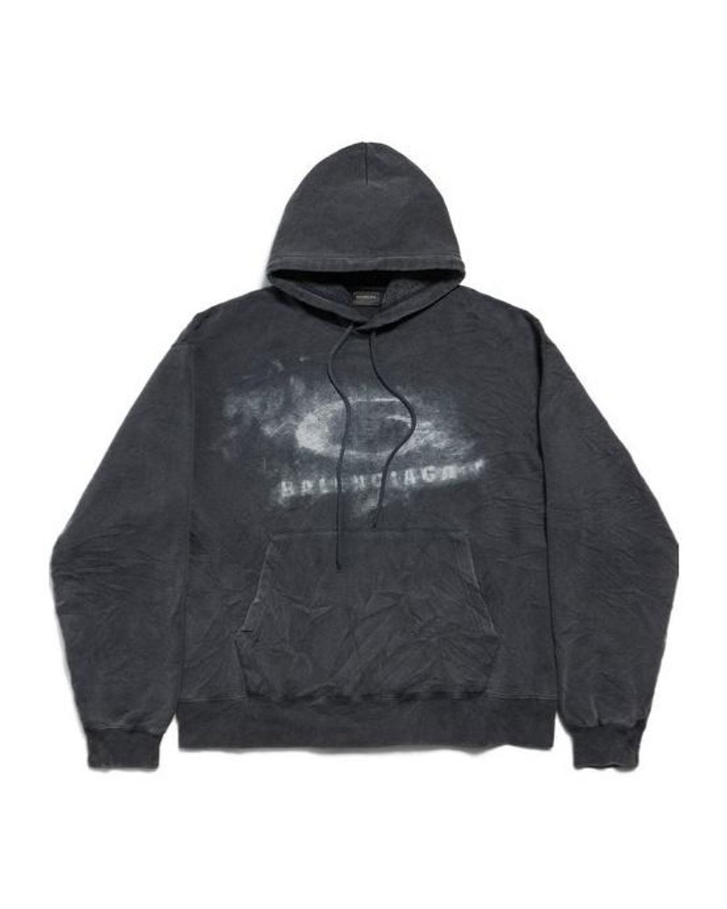 Balenciaga Gray Logo Printed Drawstring Hoodie for men