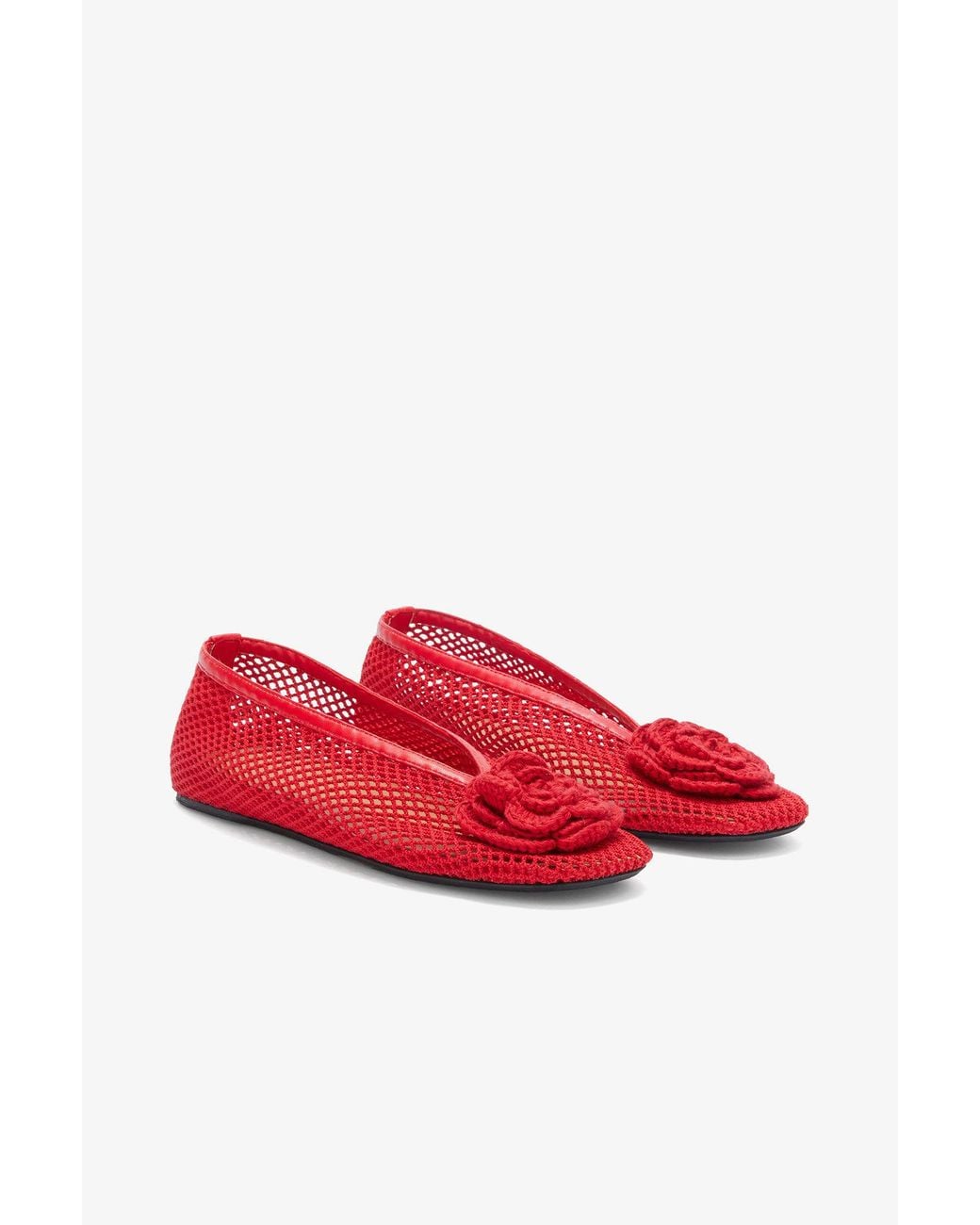 Ganni Red Jenny Mesh Flower Ballet Flats