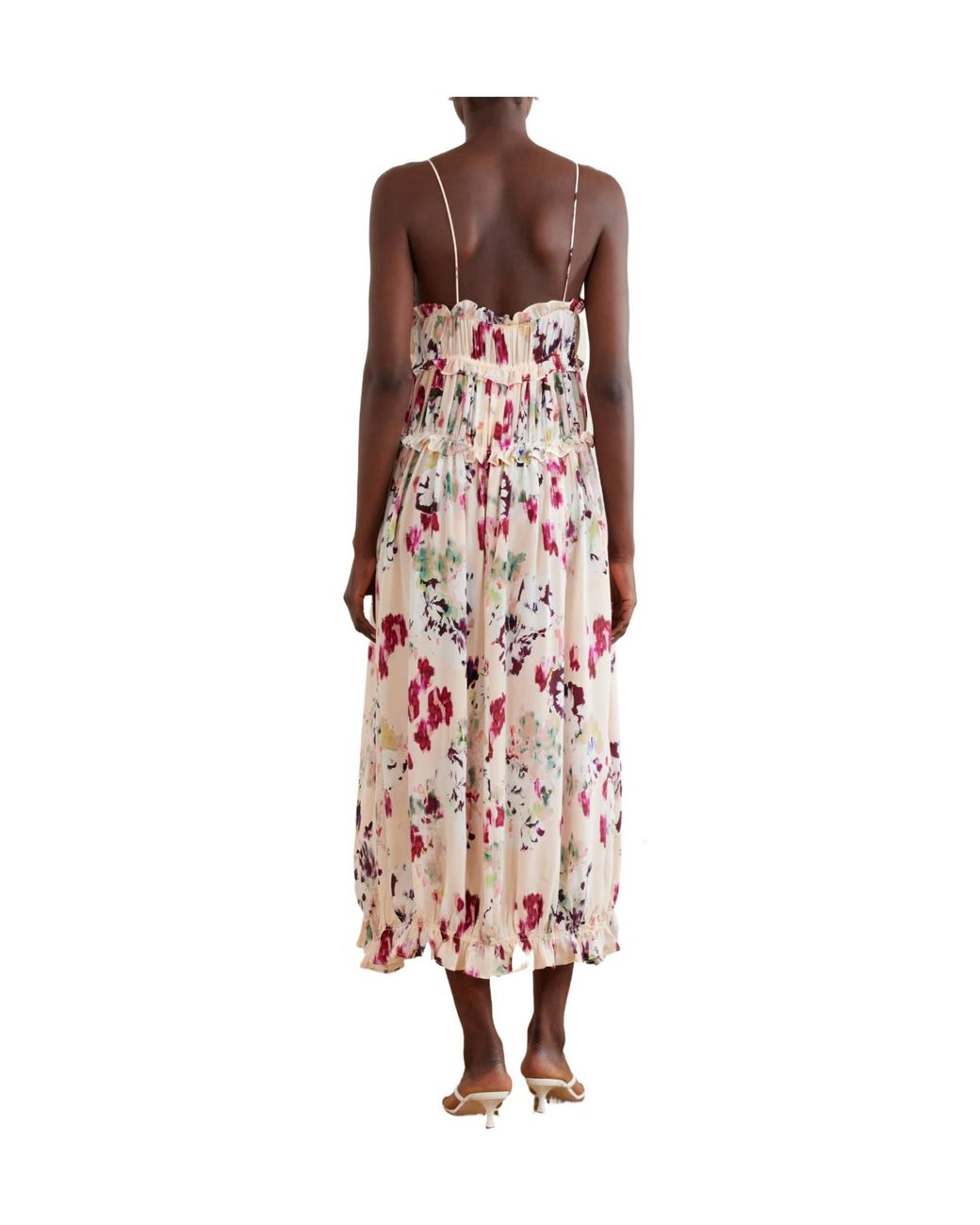 Ulla Johnson White Floral-Print Ruched Silk Maxi Dress