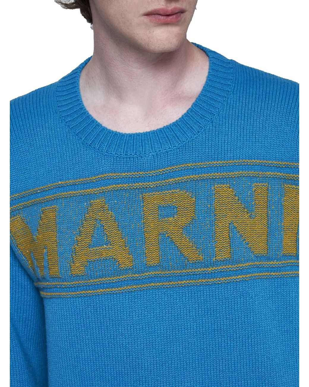 Marni Blue Logo Intarsia-Knit Jumper for men